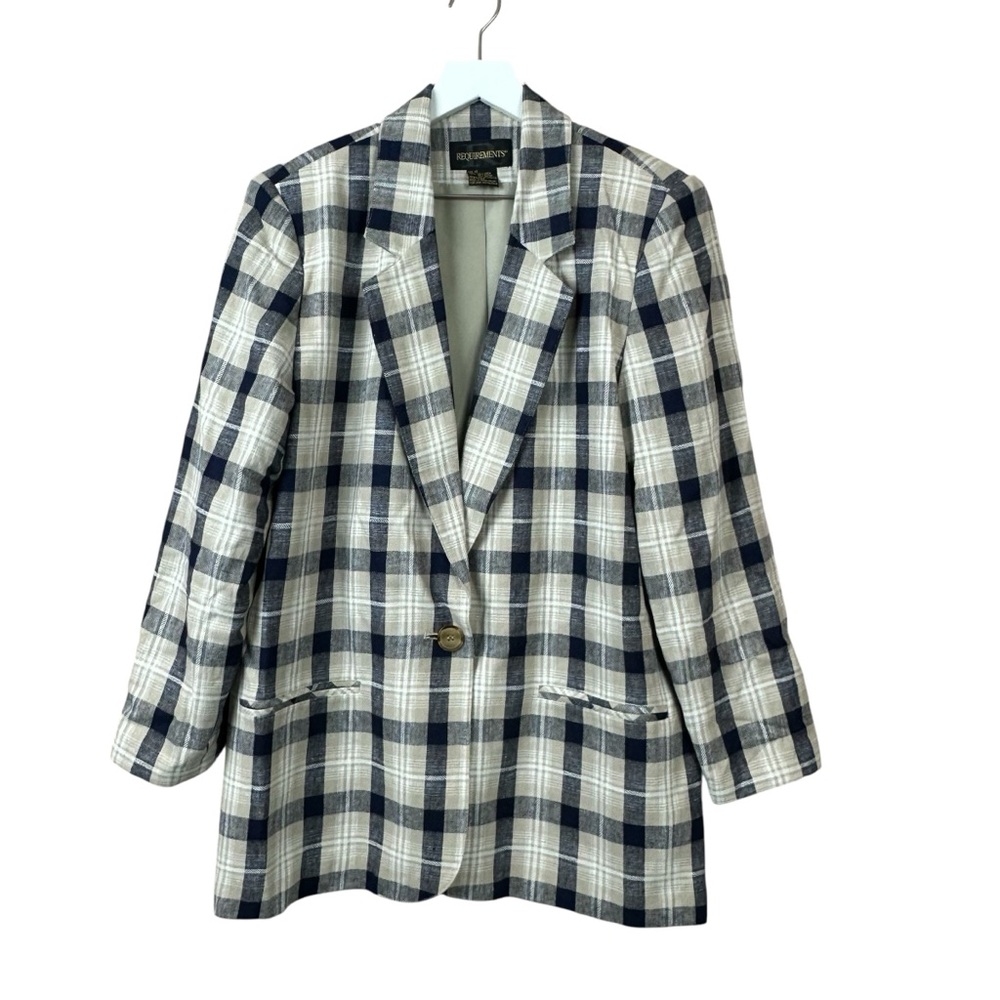 Vtg Requirements Plaid Lined Blazer Linen Jacket Women Sz 14